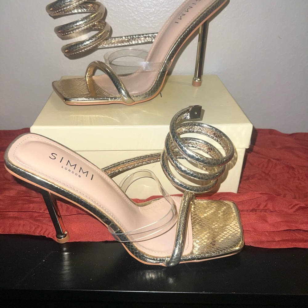 Stargaze Gold Faux Snake Print Spiral Stiletto Heels